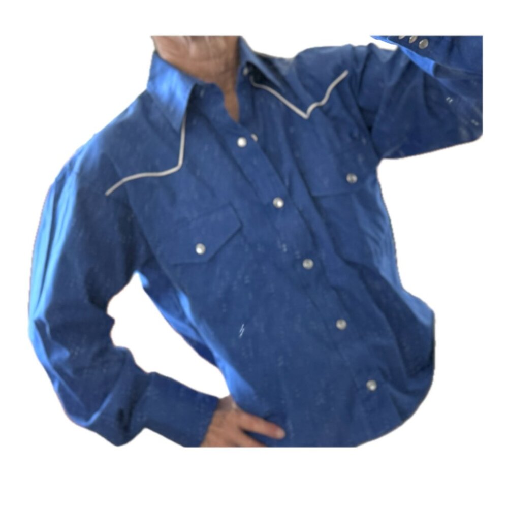 Western Button Down Blouse Long Sleeve Royal Blue High Noon Sz Approx 8